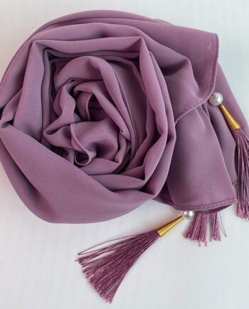 Chiffon Arabic style Lavender Scarf with Silk Tassels and Pearls