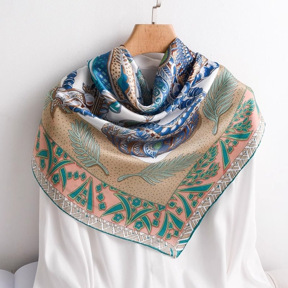 Chain Jewel Silk Square Scarf